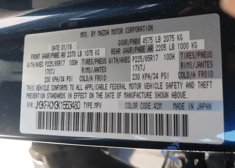 2019 Mazda Cx-5 Touring z USA, uszkodzony, nr VIN JM3KFACM3K1563480